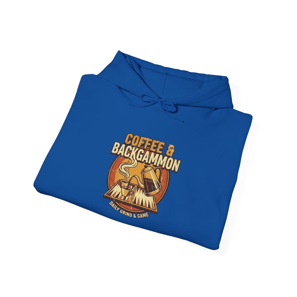 Coffee & Backgammon Unisex Heavy Blend™ Hooded Sweatshirt — Retro Coffee Lovers Game Night Sweatshirt