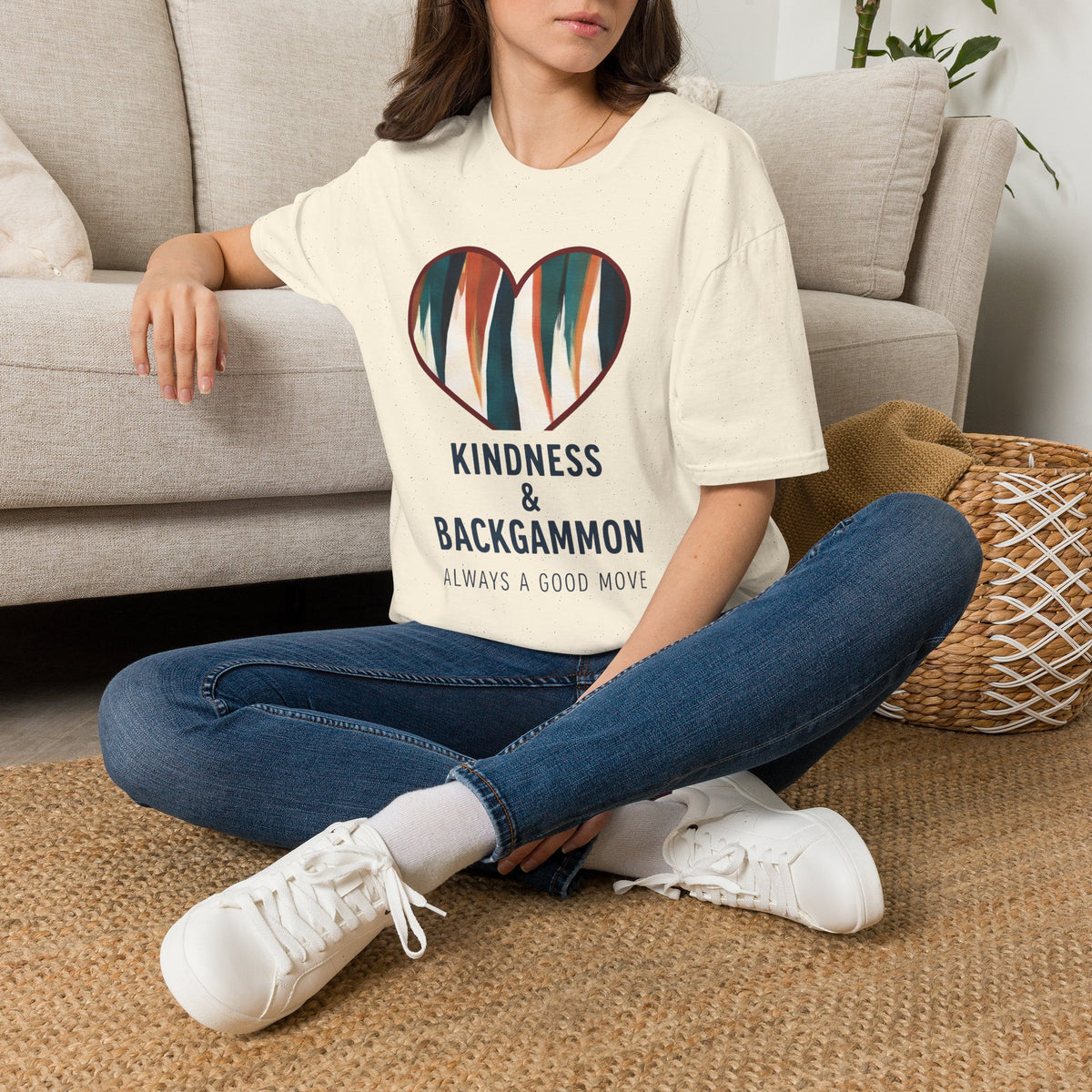 Backgammon Heart T-Shirt — "Kindness & Backgammon: Always a Good Move"