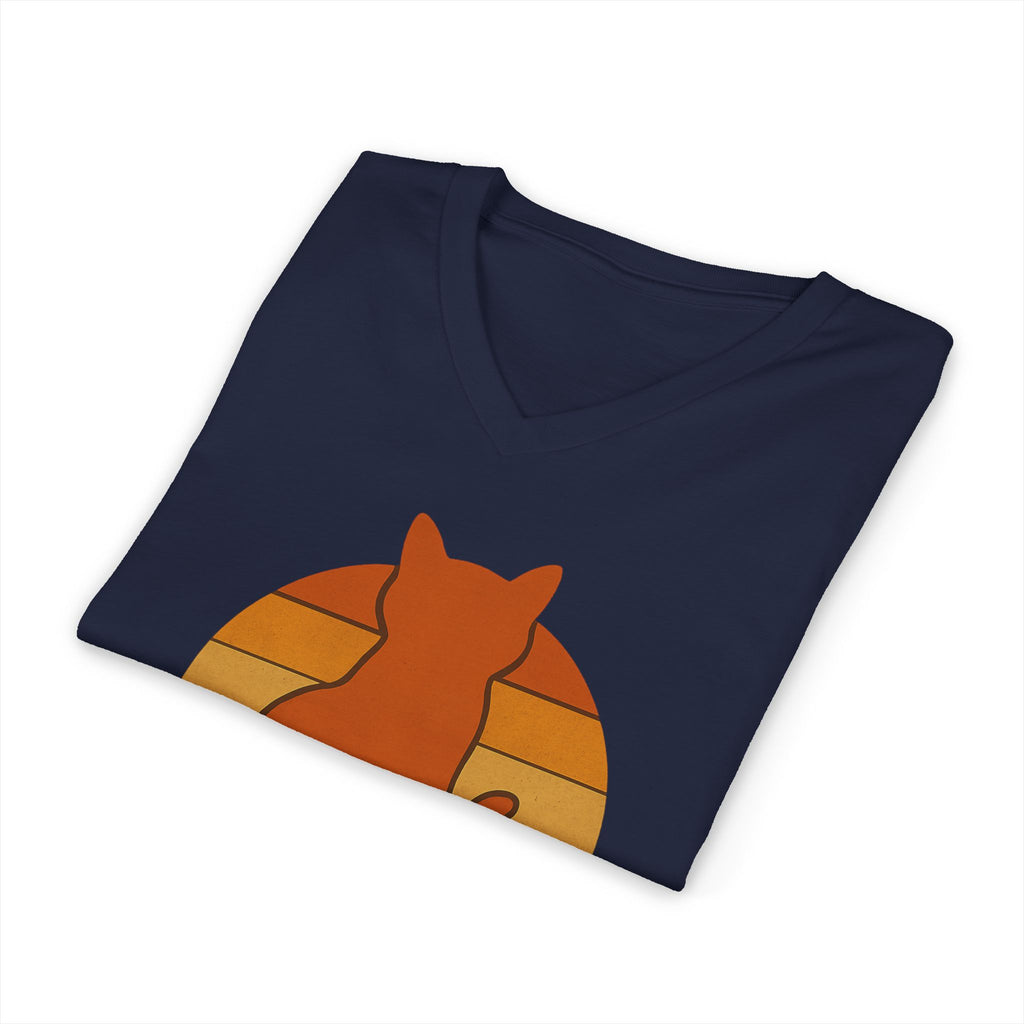 Cats & Backgammon V‑Neck Tee — Vintage Retro Cat Graphic Shirt
