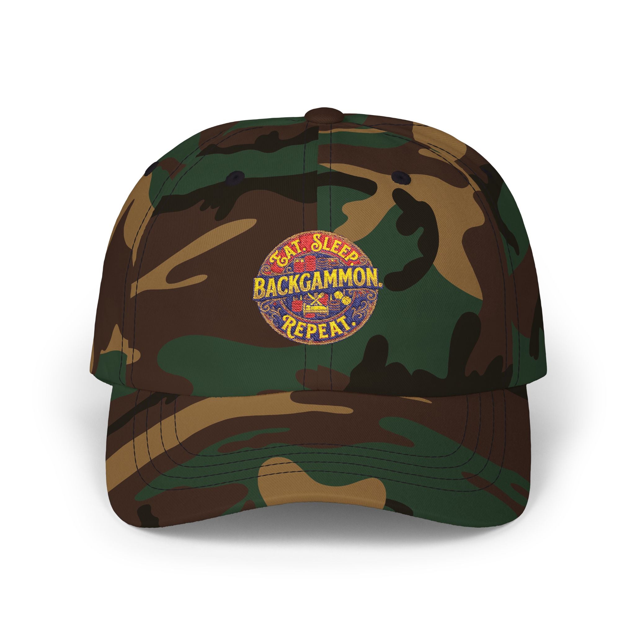 Eat. Sleep. Backgammon. Repeat. Cap — Embroidered Baseball Hat