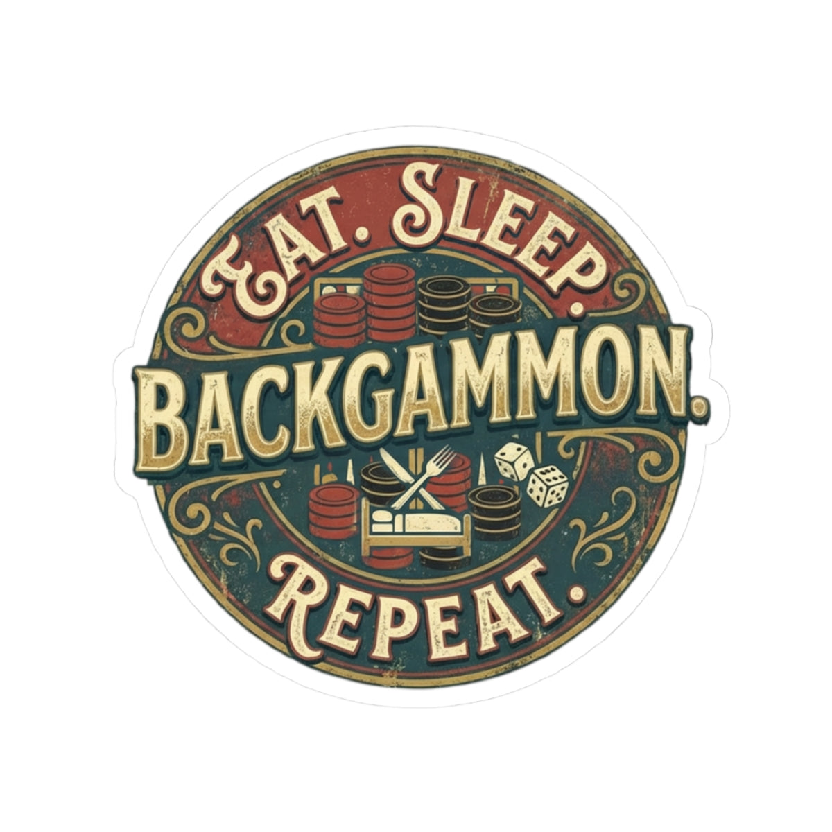 Eat. Sleep. Backgammon. Repeat. Kiss-Cut Sticker