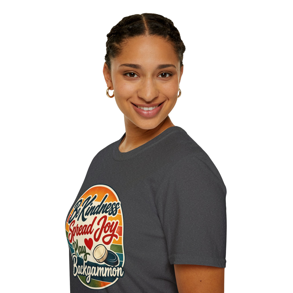 Backgammon T-Shirt — “Be Kindness Spread Joy Play Backgammon 2” Retro Graphic Tee