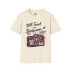 Backgammon Travel T-Shirt — "Will Travel for Backgammon" Vintage Suitcase Design