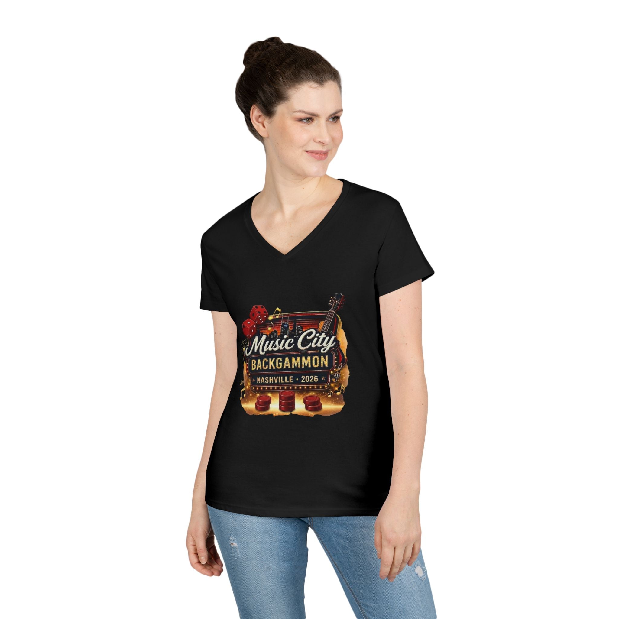 Music City Backgammon Nashville 2026 — Ladies' V-Neck T-Shirt