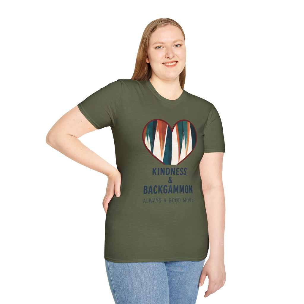 Backgammon Heart T-Shirt — "Kindness & Backgammon: Always a Good Move"
