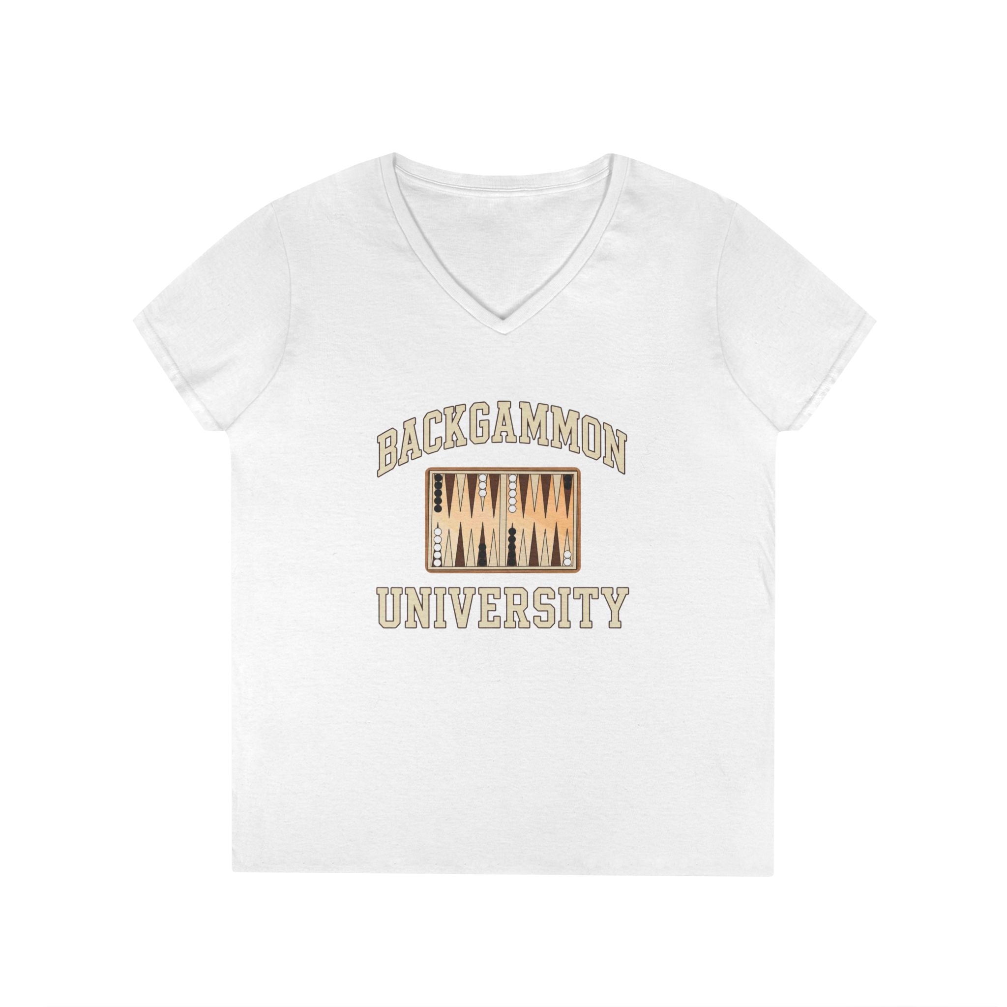 Backgammon University 2 Ladies' V-Neck T-Shirt — Backgammon Board Graphic Tee