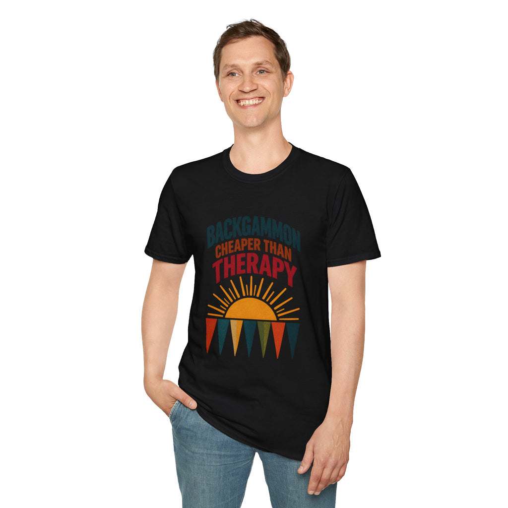 Backgammon Cheaper Than Therapy T-Shirt – Retro Sunset Board Game Tee