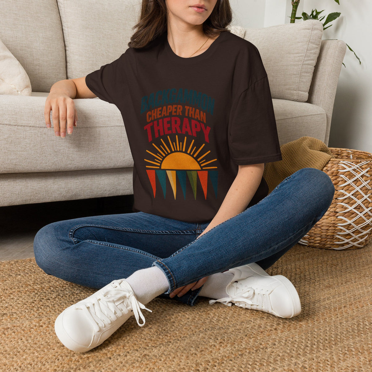 Backgammon Cheaper Than Therapy T-Shirt – Retro Sunset Board Game Tee