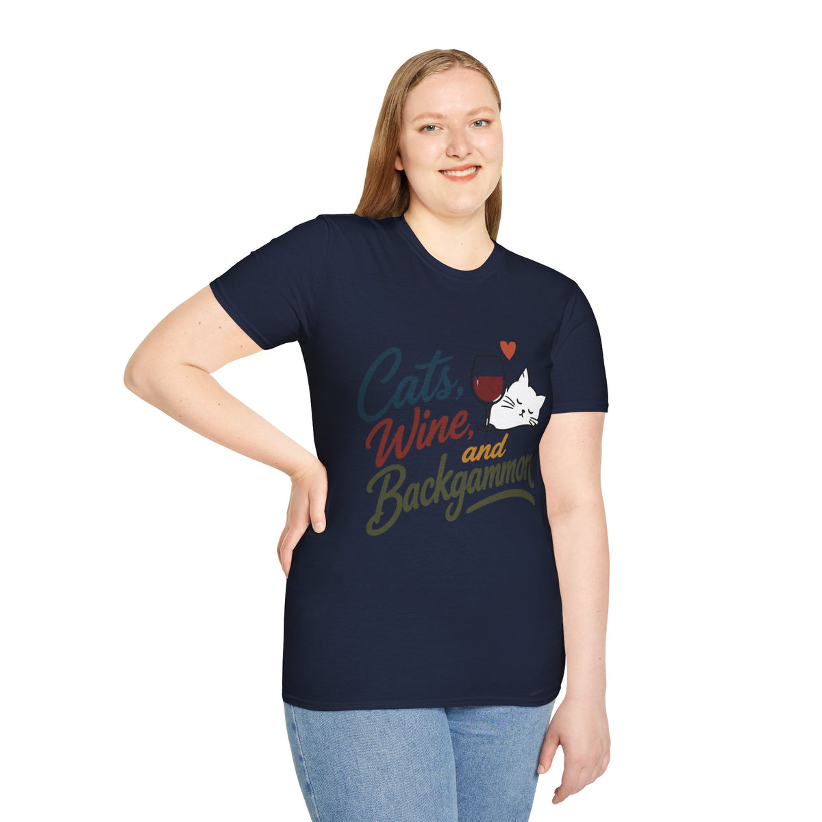 Cats, Wine & Backgammon T-Shirt — Funny Cat Lover Graphic Tee