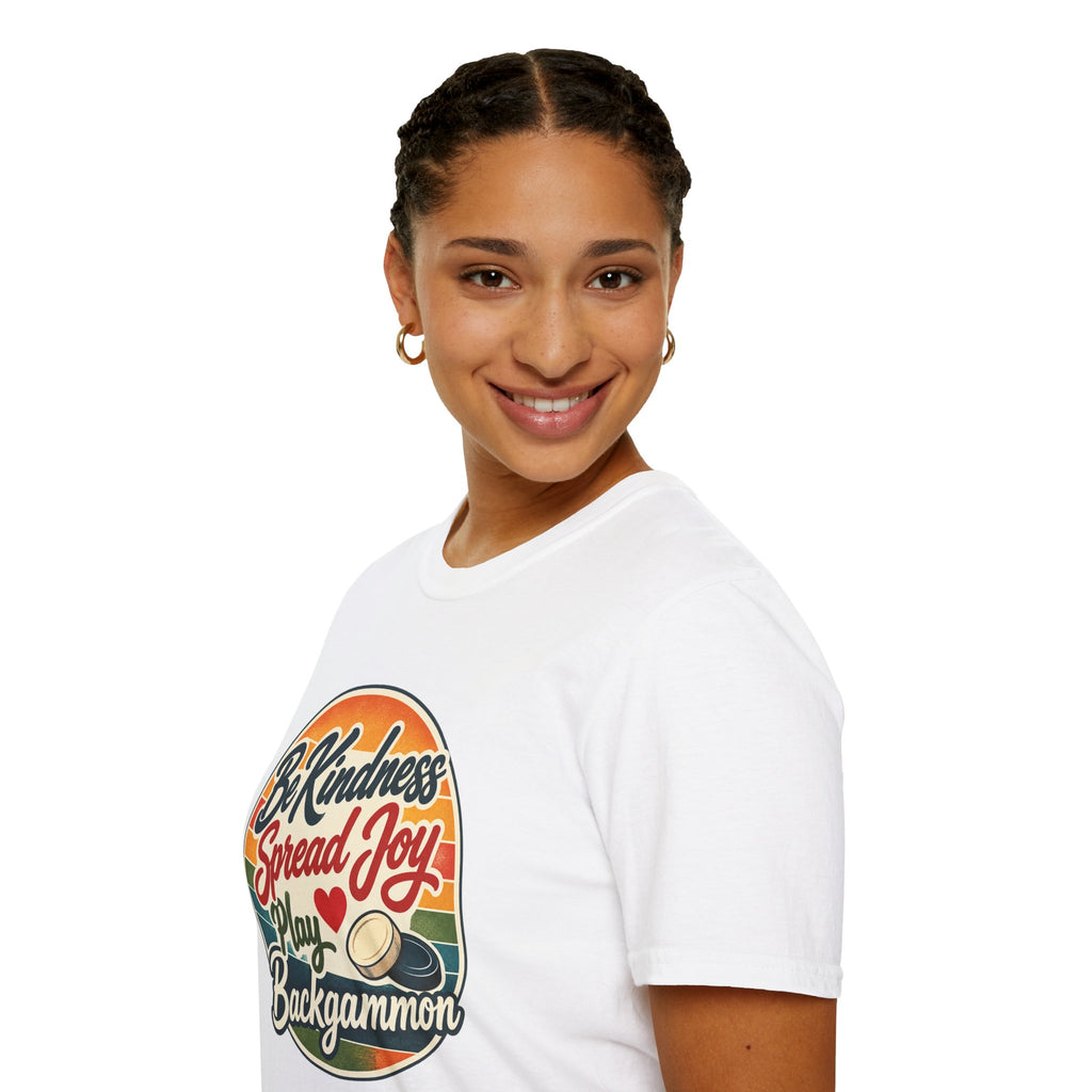 Backgammon T-Shirt — “Be Kindness Spread Joy Play Backgammon 2” Retro Graphic Tee