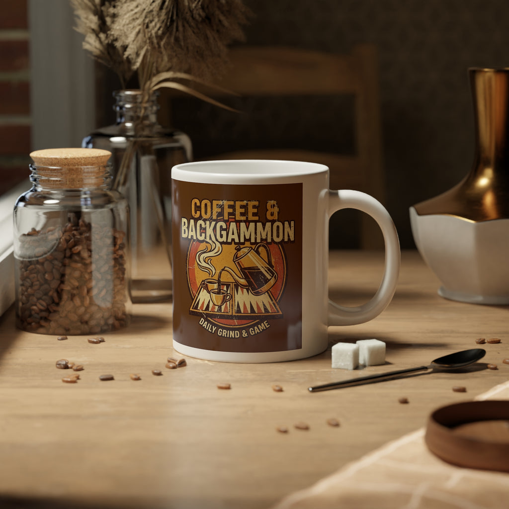 Coffee & Backgammon Jumbo Mug, 20oz - Vintage Gamer Mug
