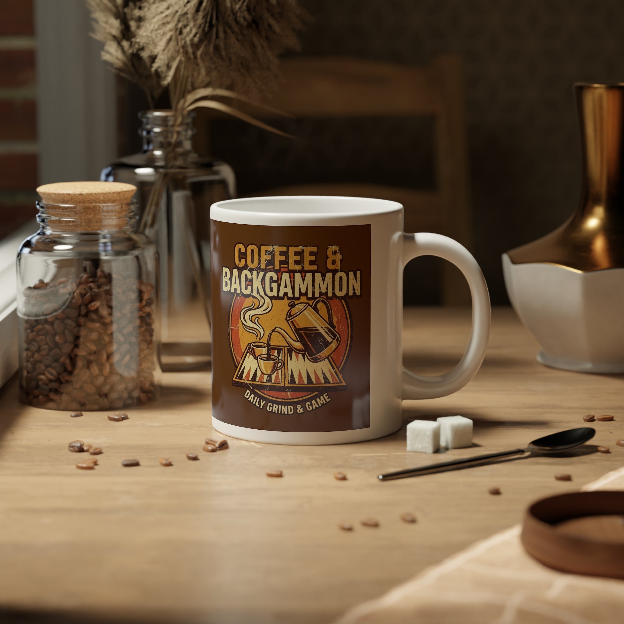 Coffee & Backgammon Jumbo Mug, 20oz - Vintage Gamer Mug