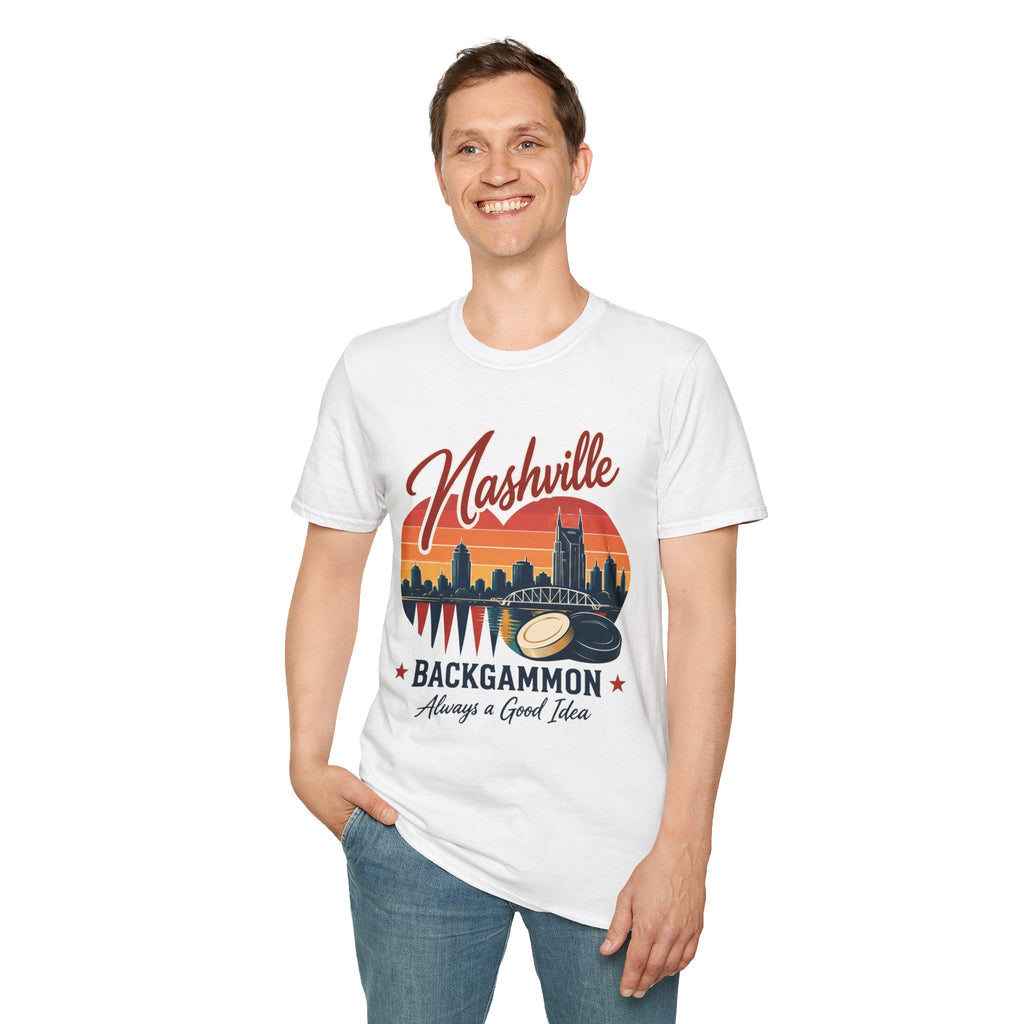 Nashville Backgammon T‑Shirt — Vintage Skyline Game Night Tee