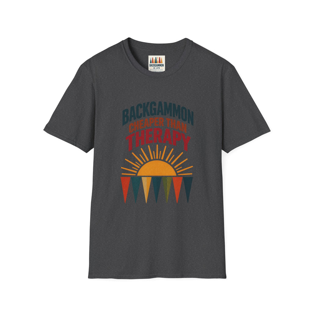 Backgammon Cheaper Than Therapy T-Shirt – Retro Sunset Board Game Tee