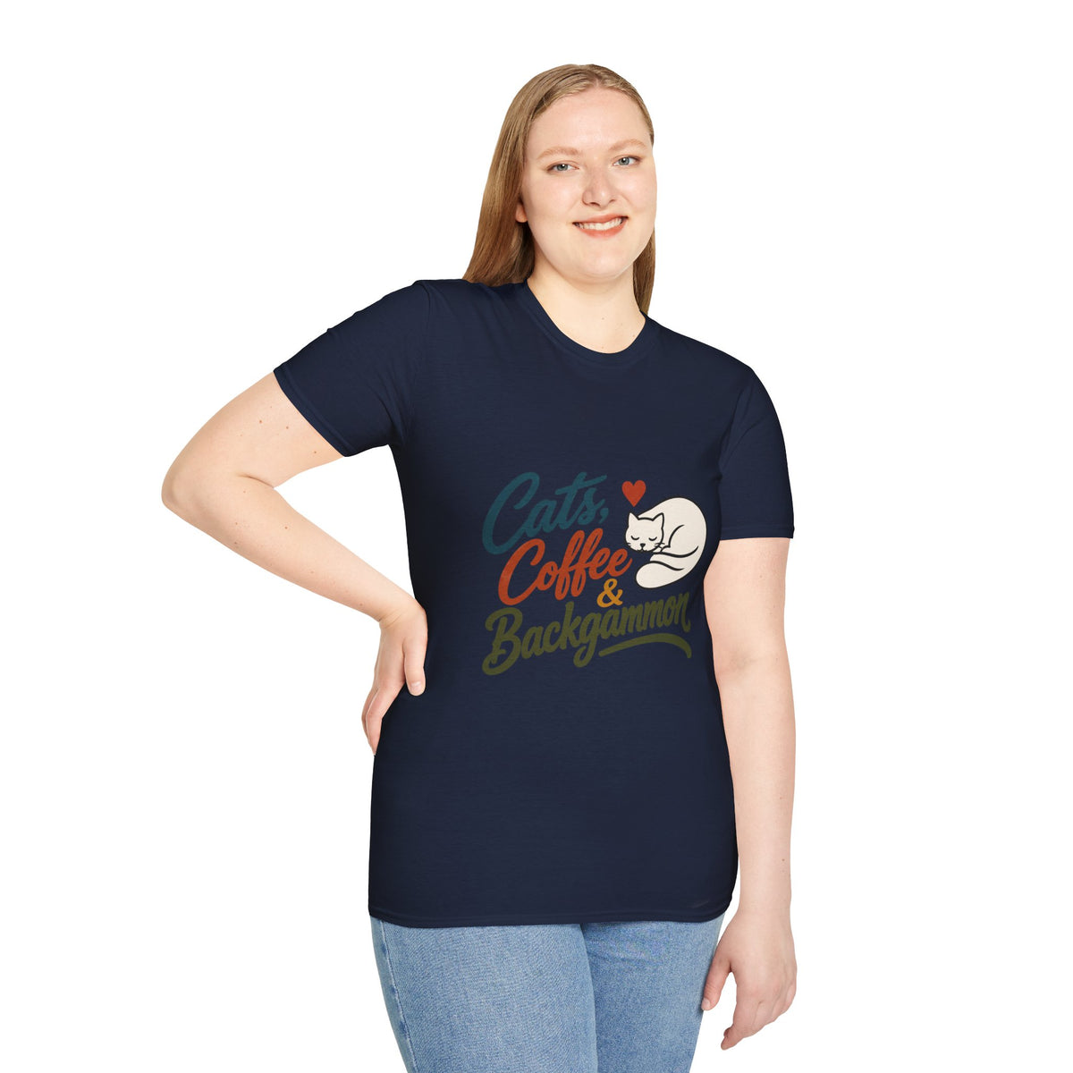 Cats, Coffee & Backgammon 2 T-Shirt — Retro Cat Lover Tee