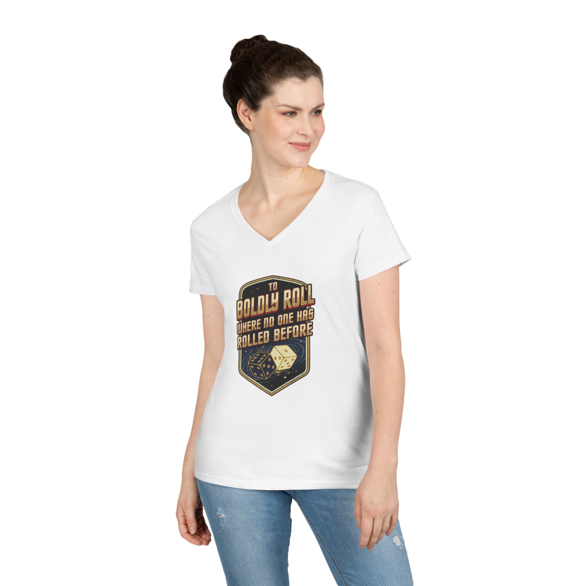 "To Boldly Roll Where No One Has Rolled Before" Ladies' V-Neck T-Shirt
