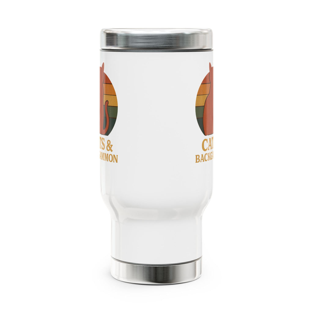 Cats & Backgammon Travel Mug | Cat Silhouette Retro Sunset