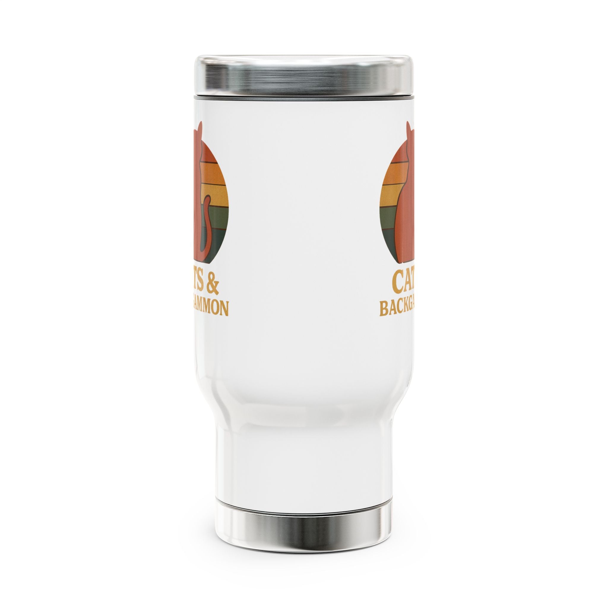 Cats & Backgammon Travel Mug | Cat Silhouette Retro Sunset