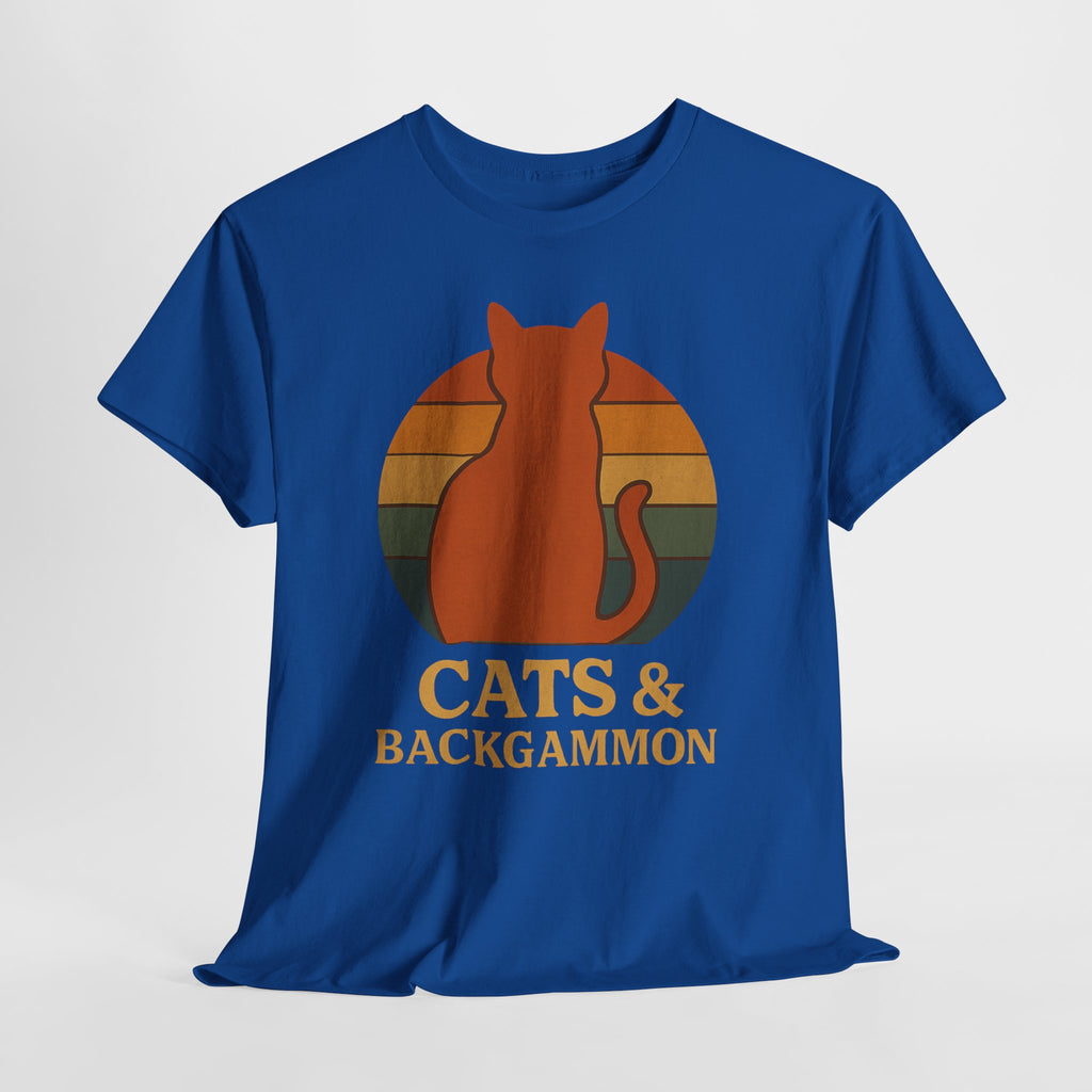 Retro Cat Silhouette Cats & Backgammon T-Shirt | Vintage Sunset Cat Tee
