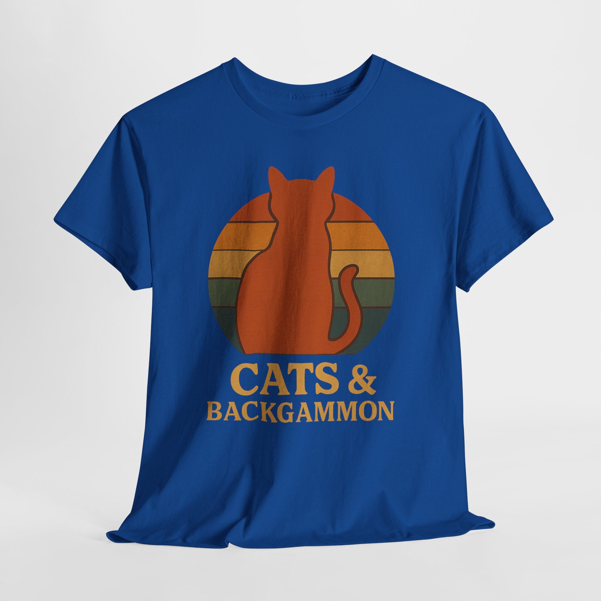 Retro Cat Silhouette Cats & Backgammon T-Shirt | Vintage Sunset Cat Tee
