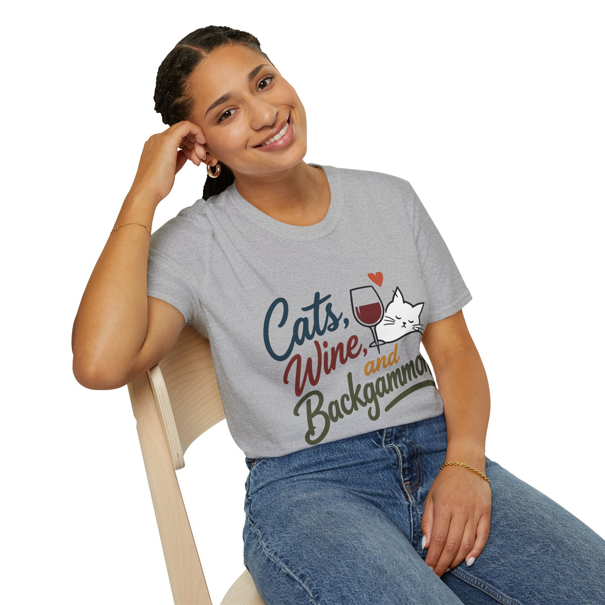 Cats, Wine & Backgammon T-Shirt — Funny Cat Lover Graphic Tee