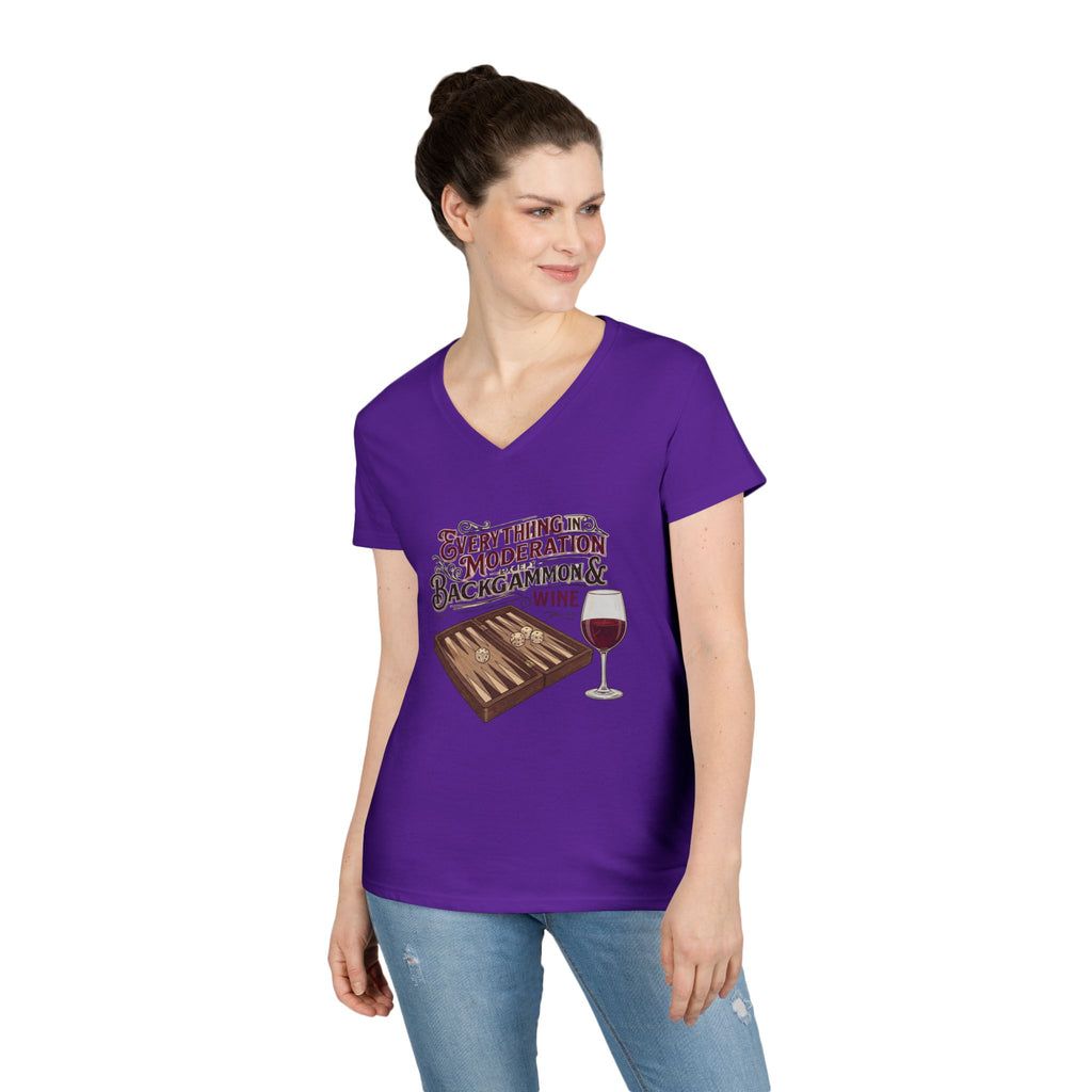 Everything In Moderation Except Backgammon And Wine Ladies' V-Neck T-Shirt