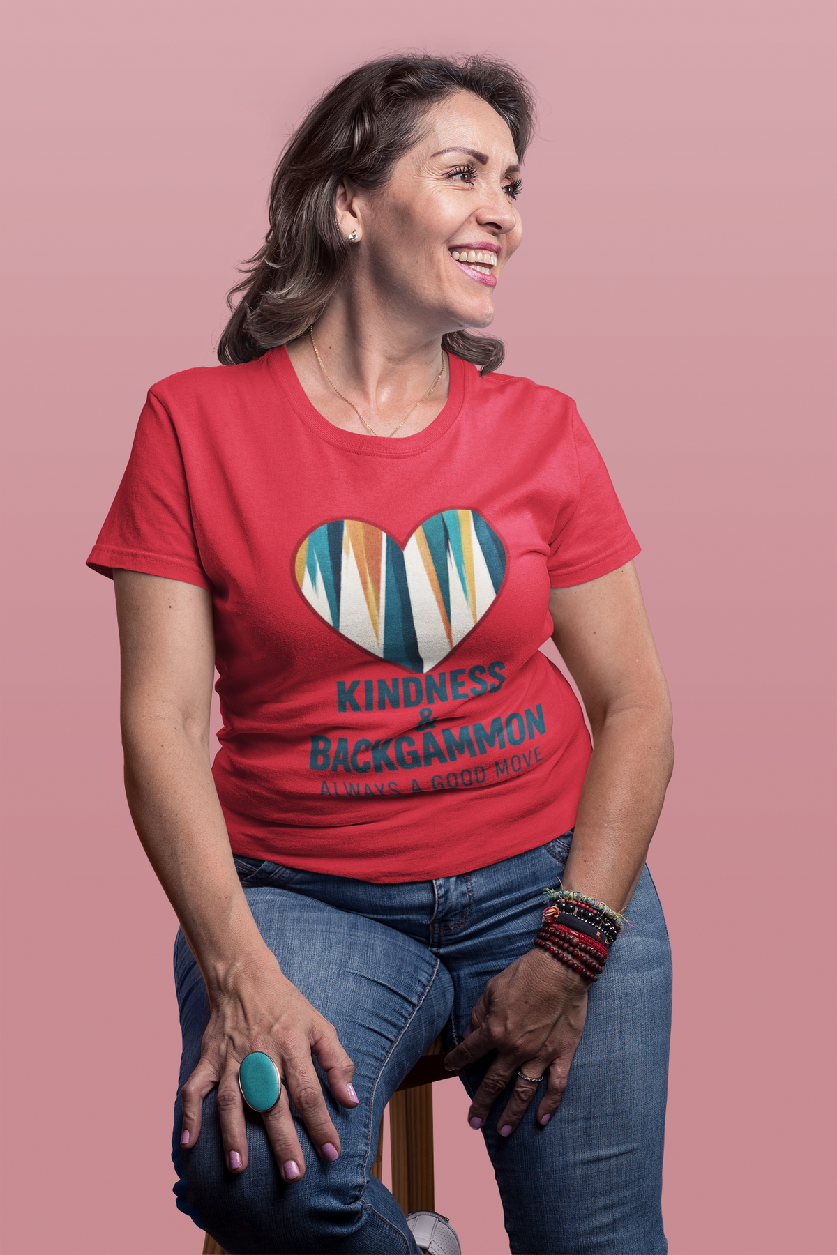 Backgammon Heart T-Shirt — "Kindness & Backgammon: Always a Good Move"