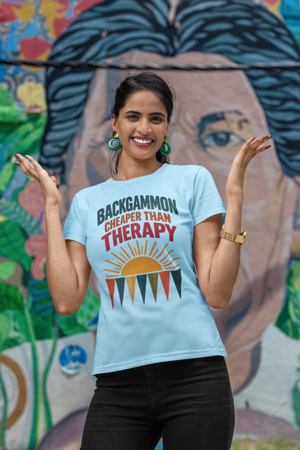 Backgammon Cheaper Than Therapy T-Shirt – Retro Sunset Board Game Tee