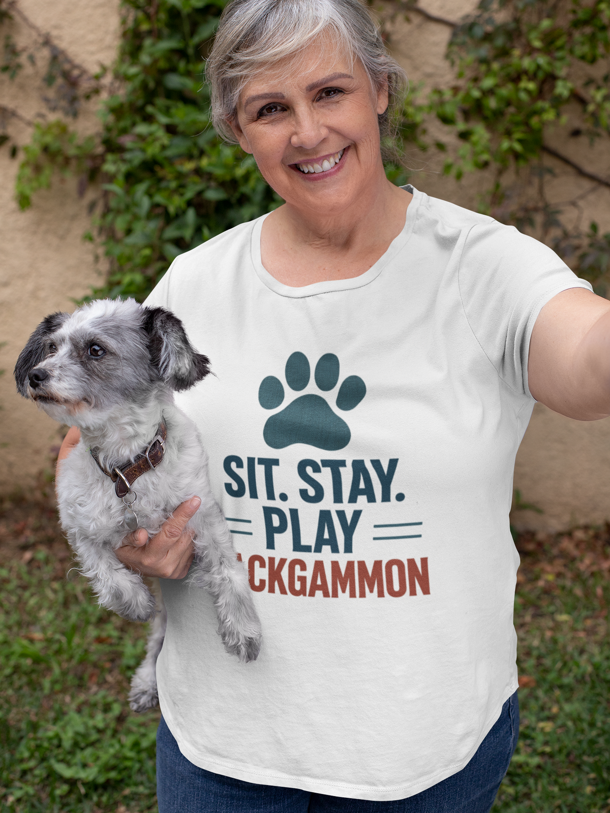 Backgammon T-Shirt — "Sit. Stay. Play Backgammon" Paw Print Tee
