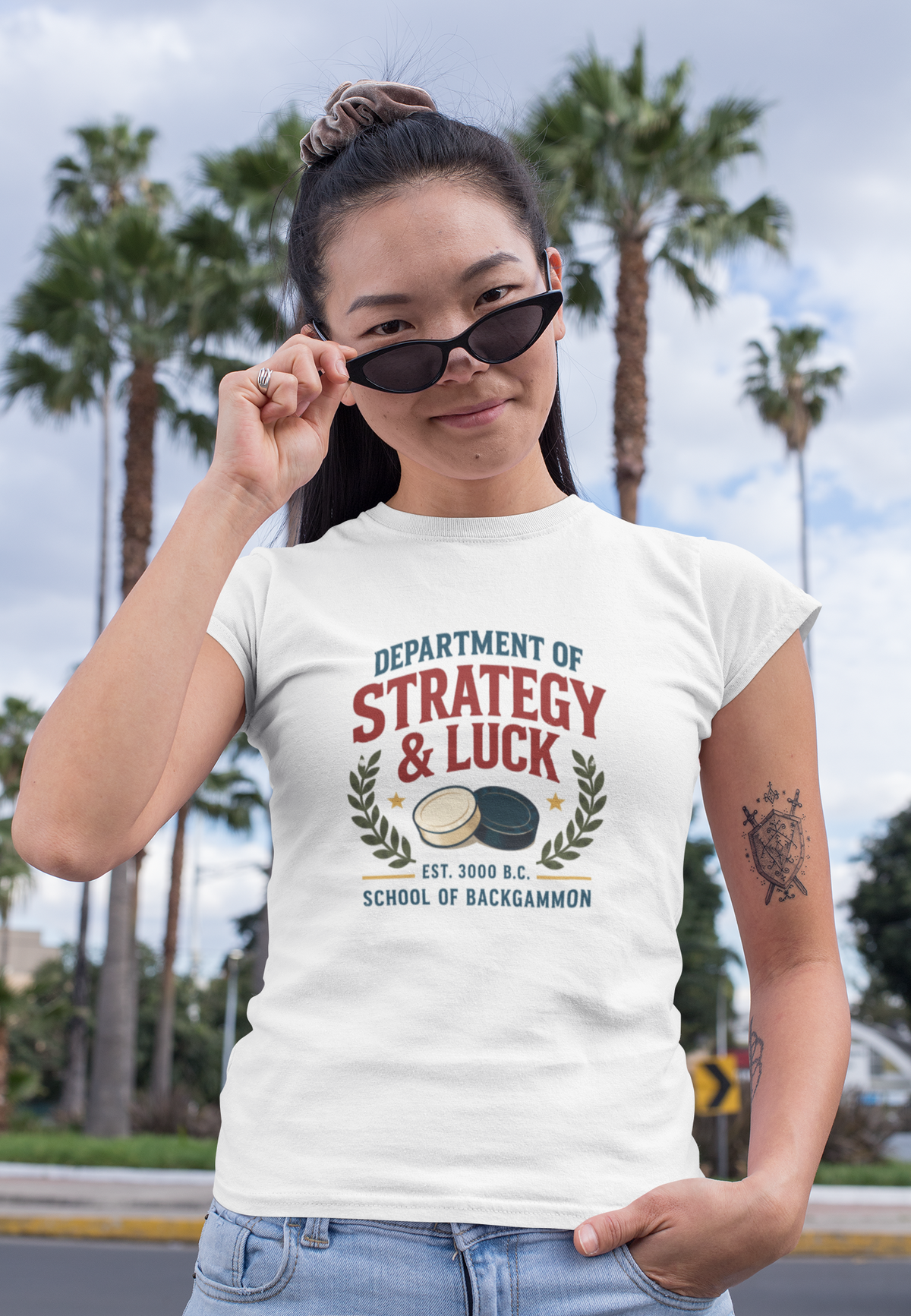 Backgammon T-Shirt — "Department of Strategy & Luck" Vintage Game Tee