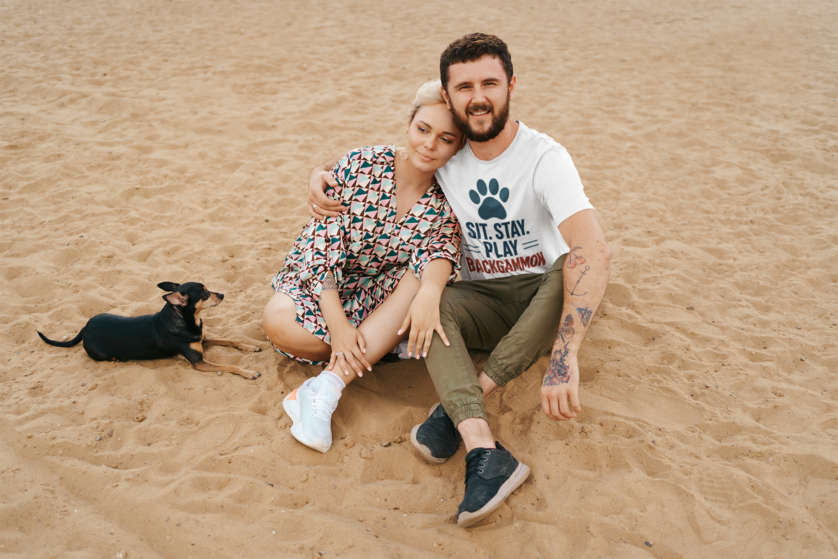 Backgammon T-Shirt — "Sit. Stay. Play Backgammon" Paw Print Tee