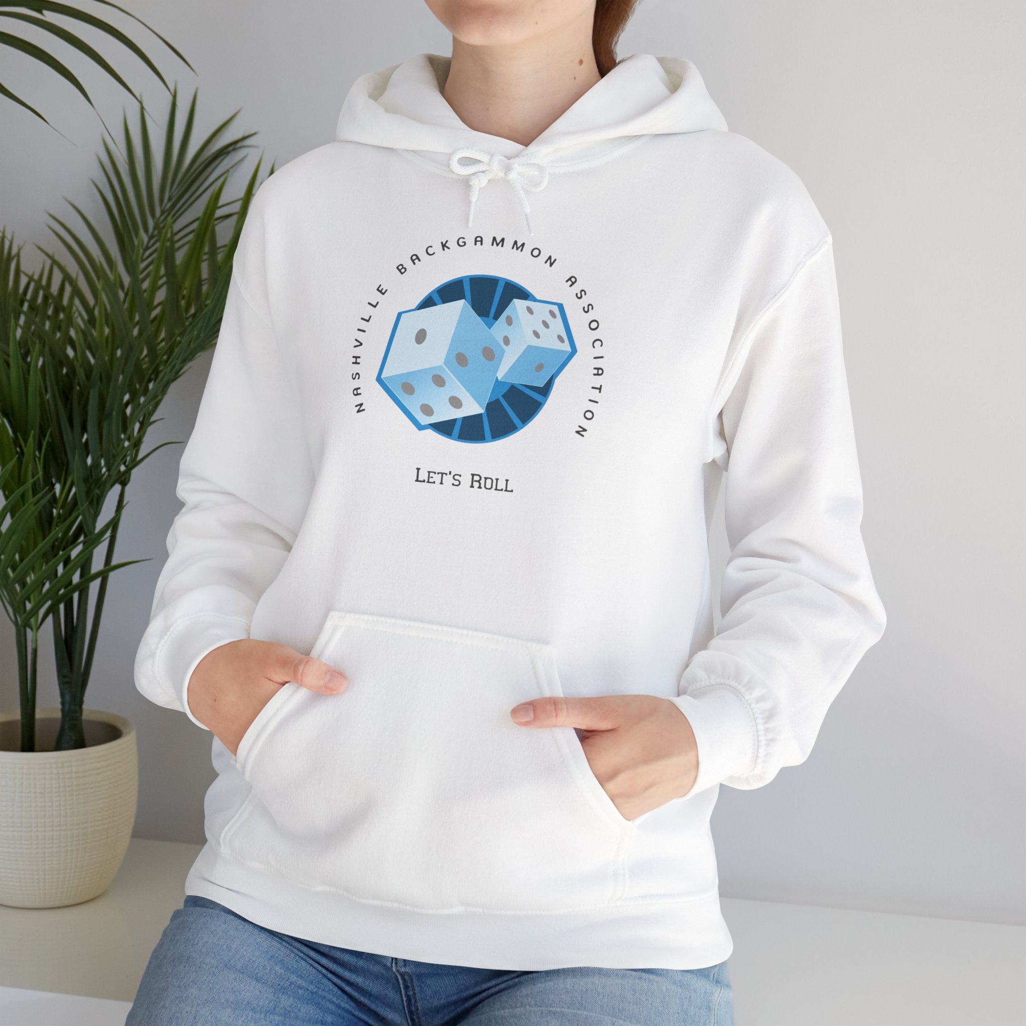 Nashville Backgammon Association Hoodie - 'Let's Roll' Blue Dice Graphic Gaming