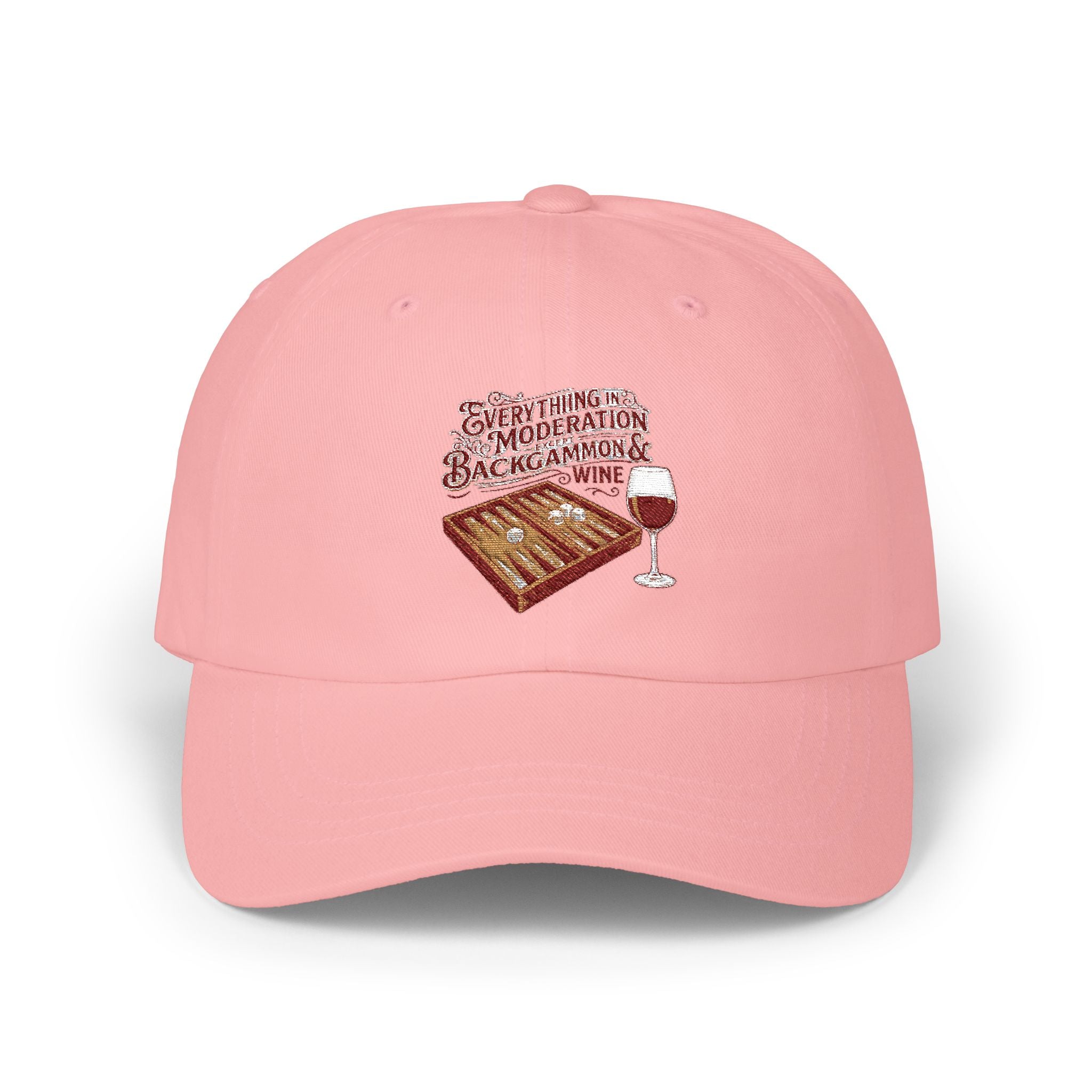 Everything In Moderation Except Backgammon And Wine Embroidered Baseball Hat