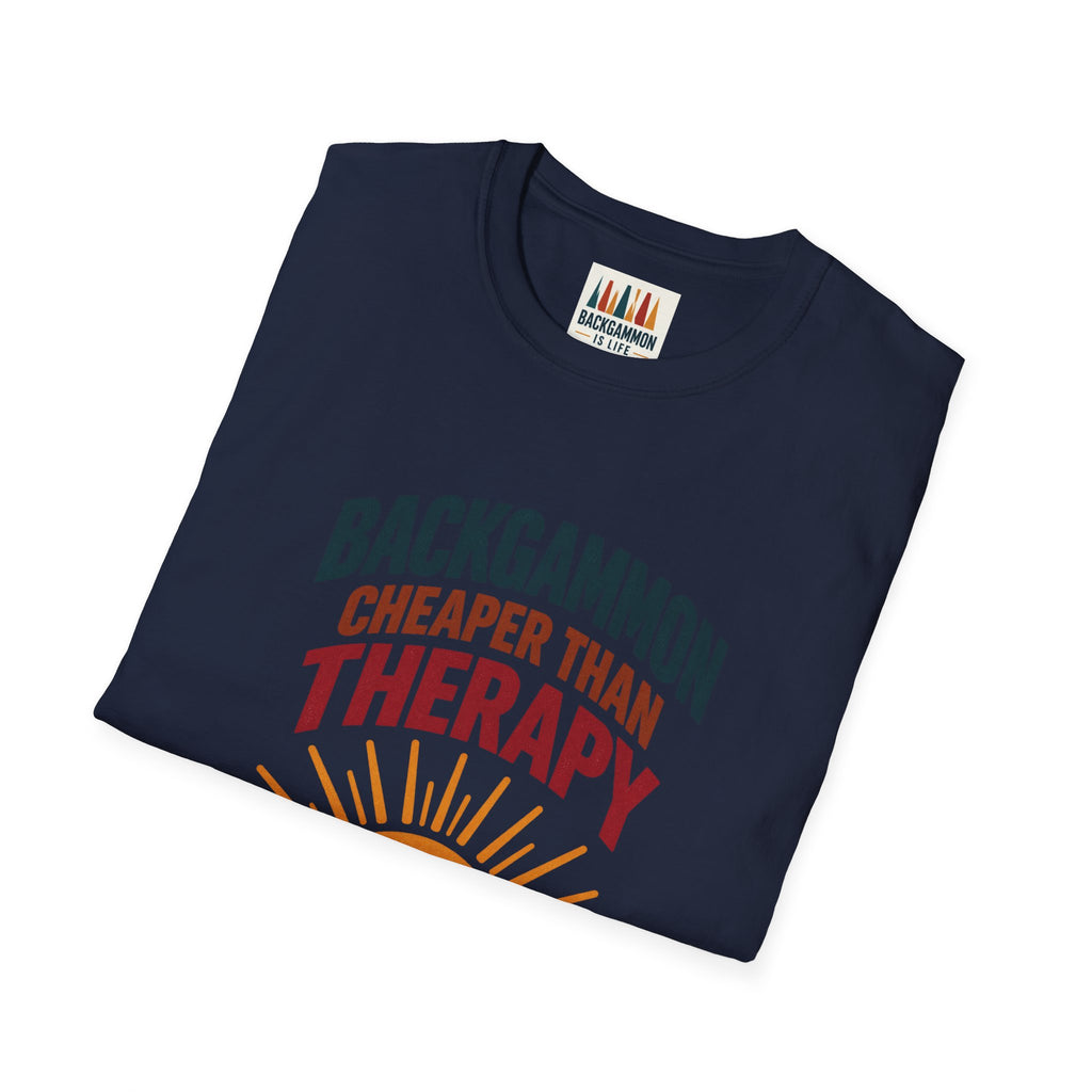 Backgammon Cheaper Than Therapy T-Shirt – Retro Sunset Board Game Tee