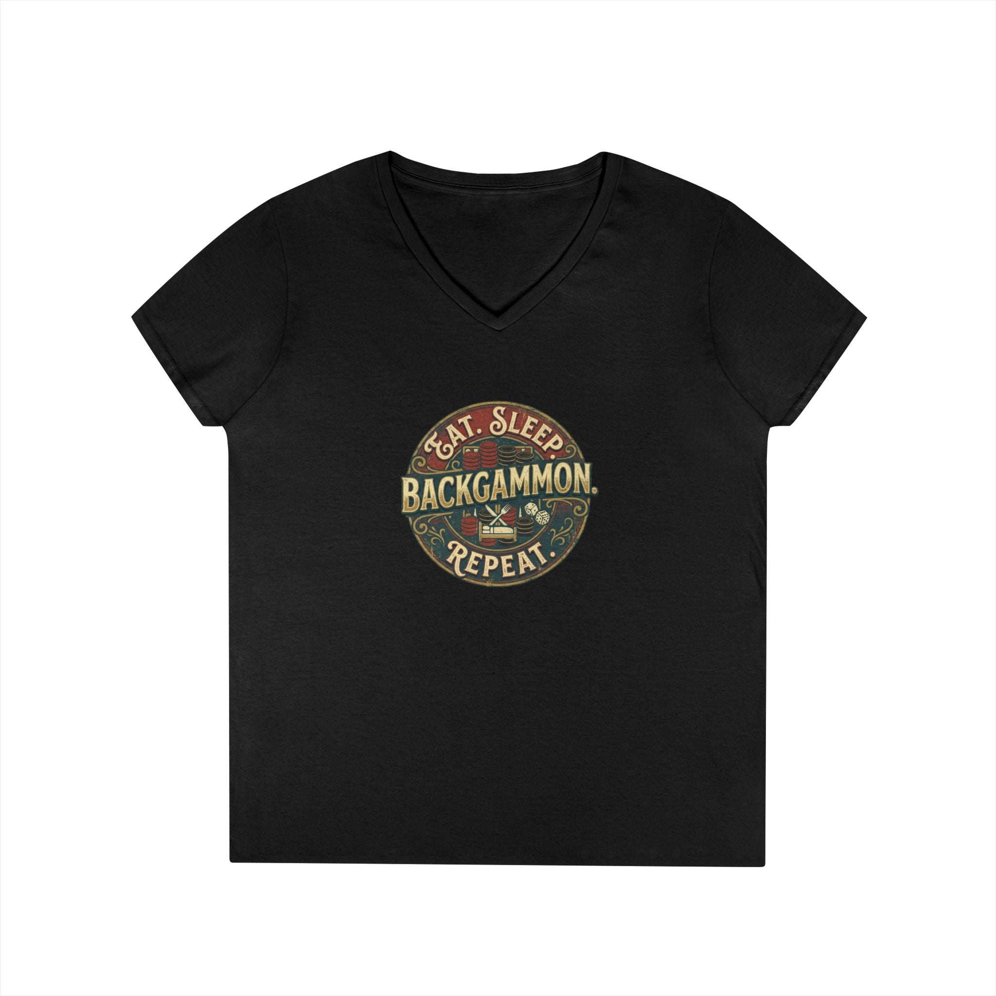 Eat. Sleep. Backgammon. Repeat. Ladies' V-Neck T-Shirt