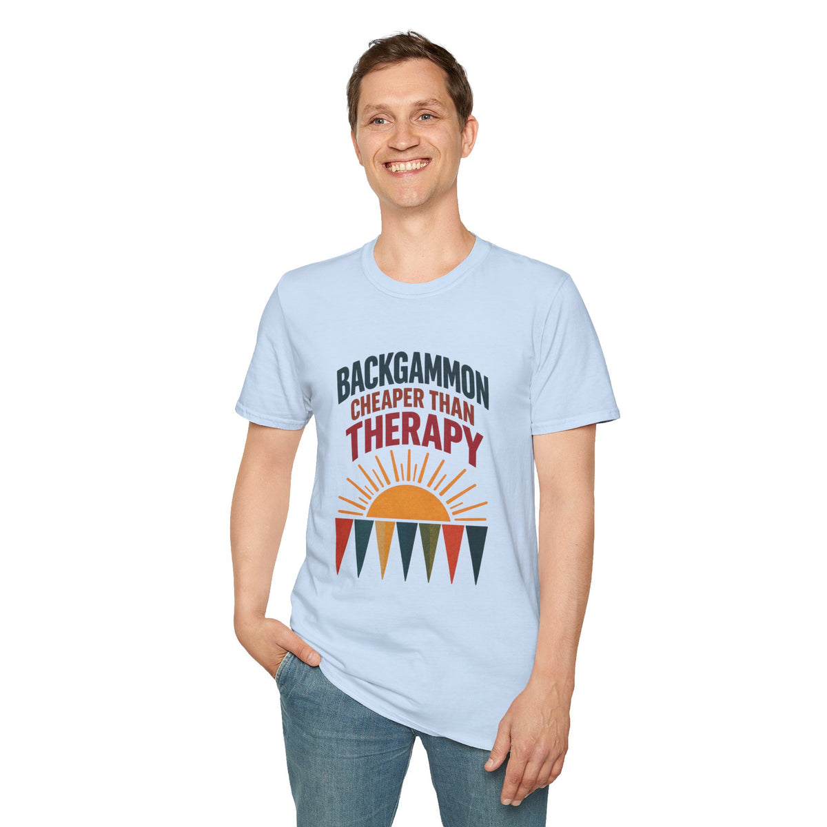 Backgammon Cheaper Than Therapy T-Shirt – Retro Sunset Board Game Tee
