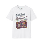 Backgammon Travel T-Shirt — "Will Travel for Backgammon" Vintage Suitcase Design