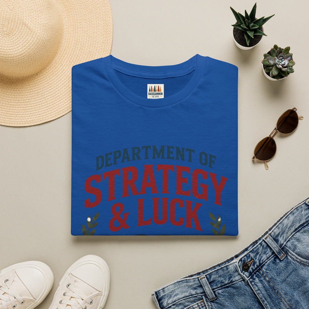 Backgammon T-Shirt — "Department of Strategy & Luck" Vintage Game Tee