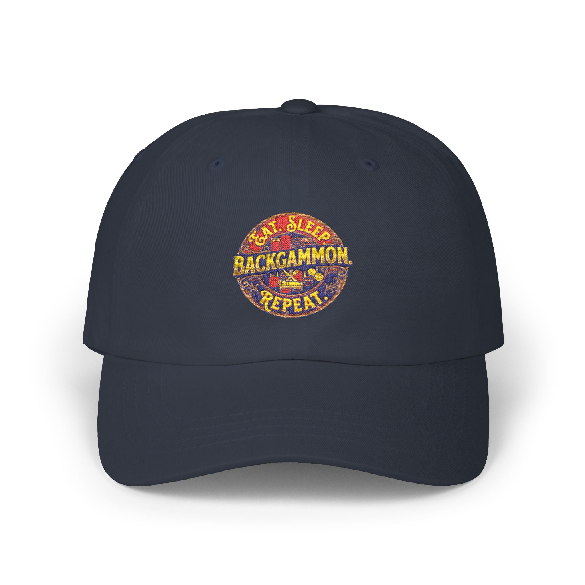 Eat. Sleep. Backgammon. Repeat. Cap — Embroidered Baseball Hat