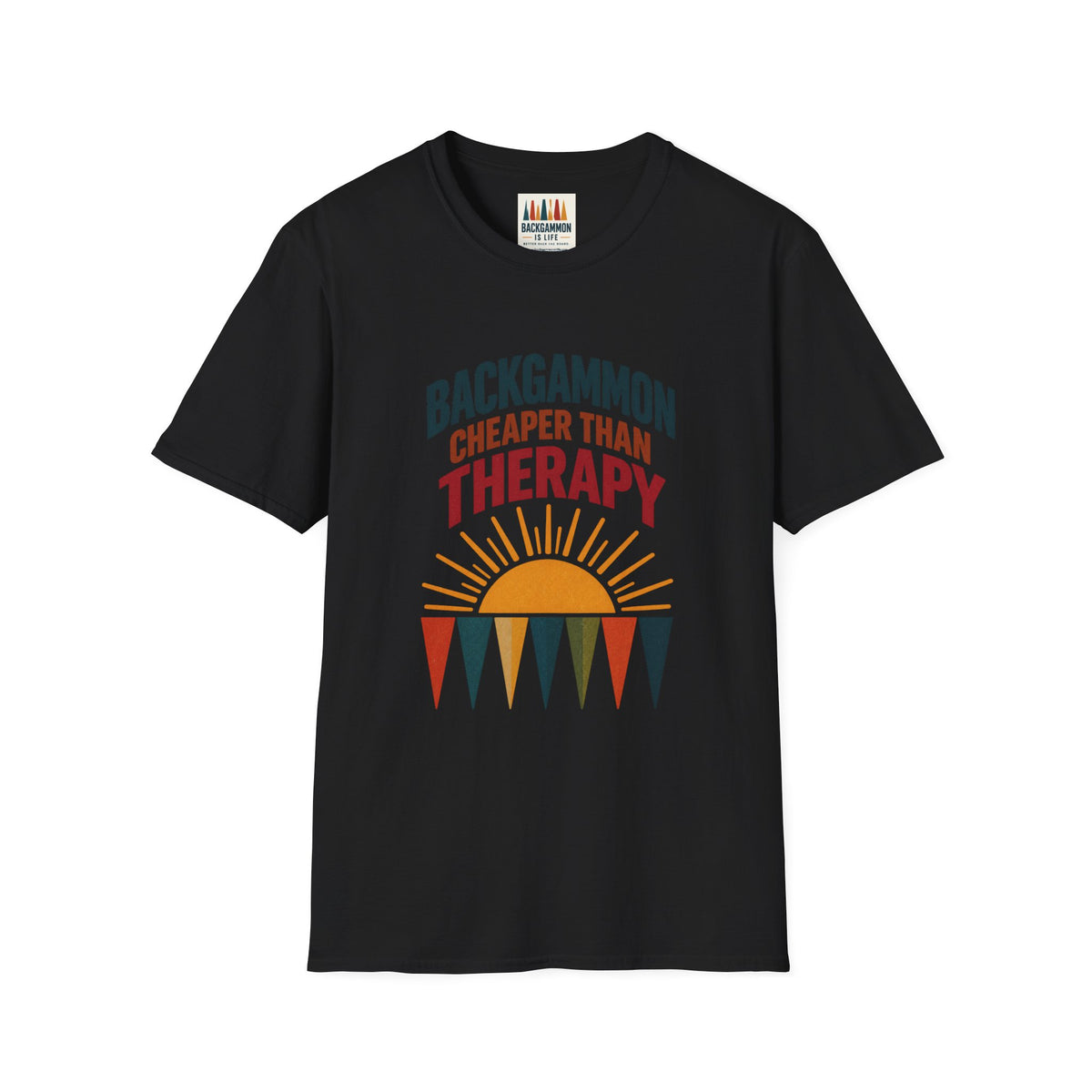 Backgammon Cheaper Than Therapy T-Shirt – Retro Sunset Board Game Tee