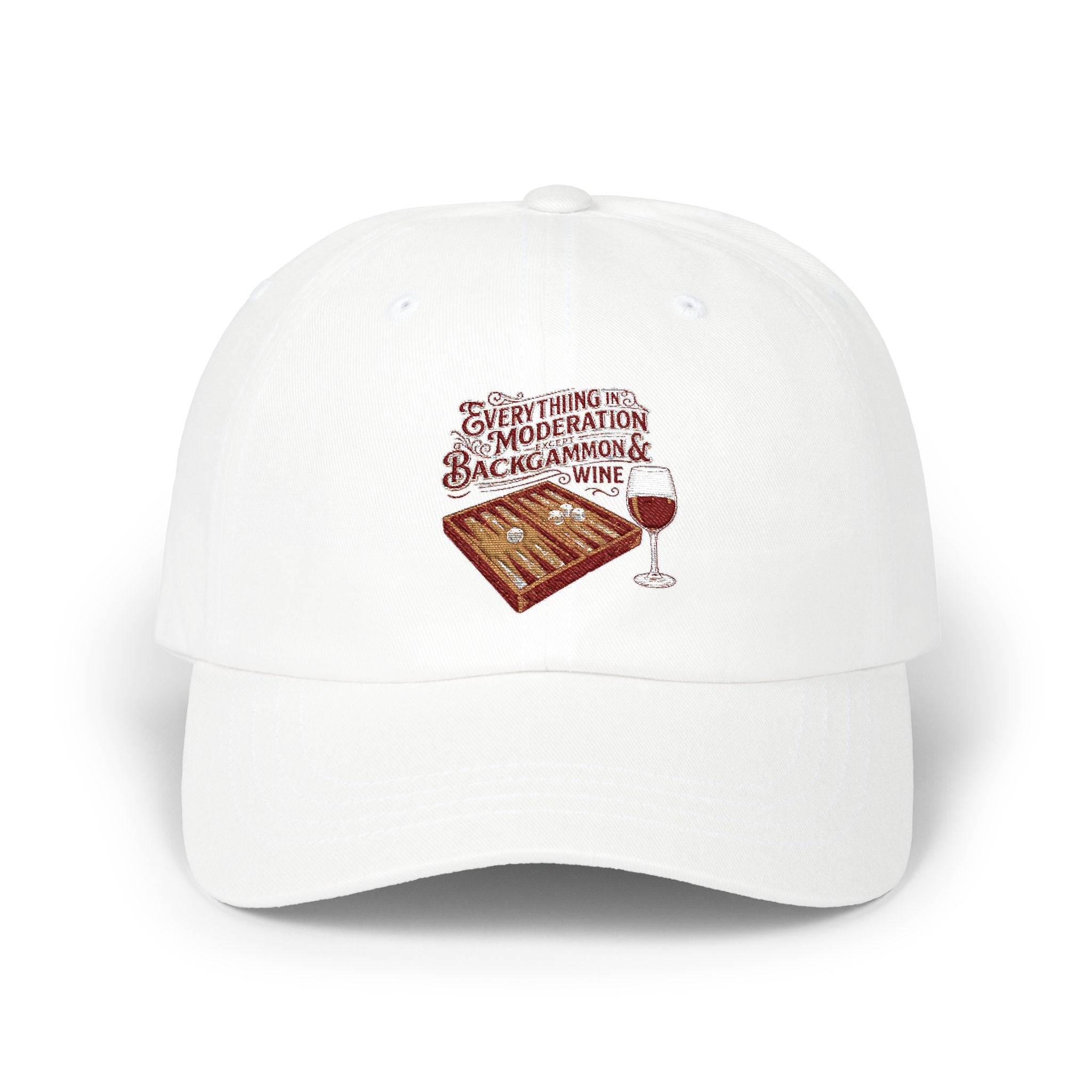 Everything In Moderation Except Backgammon And Wine Embroidered Baseball Hat