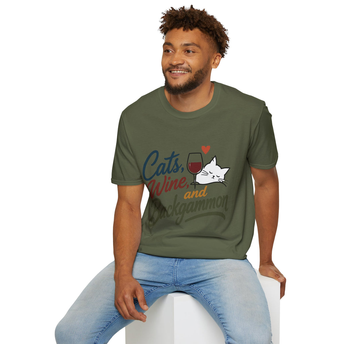 Cats, Wine & Backgammon T-Shirt — Funny Cat Lover Graphic Tee