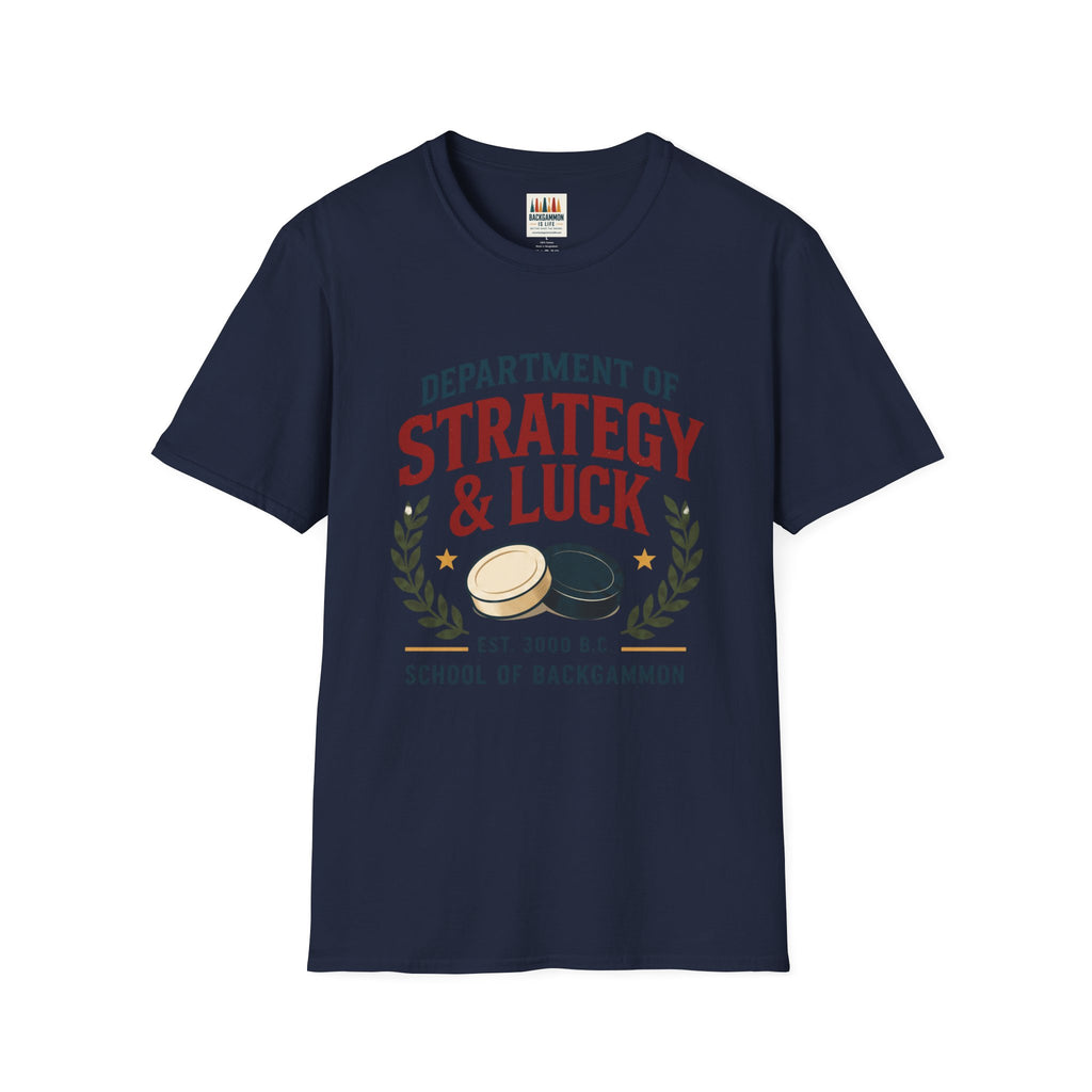 Backgammon T-Shirt — "Department of Strategy & Luck" Vintage Game Tee