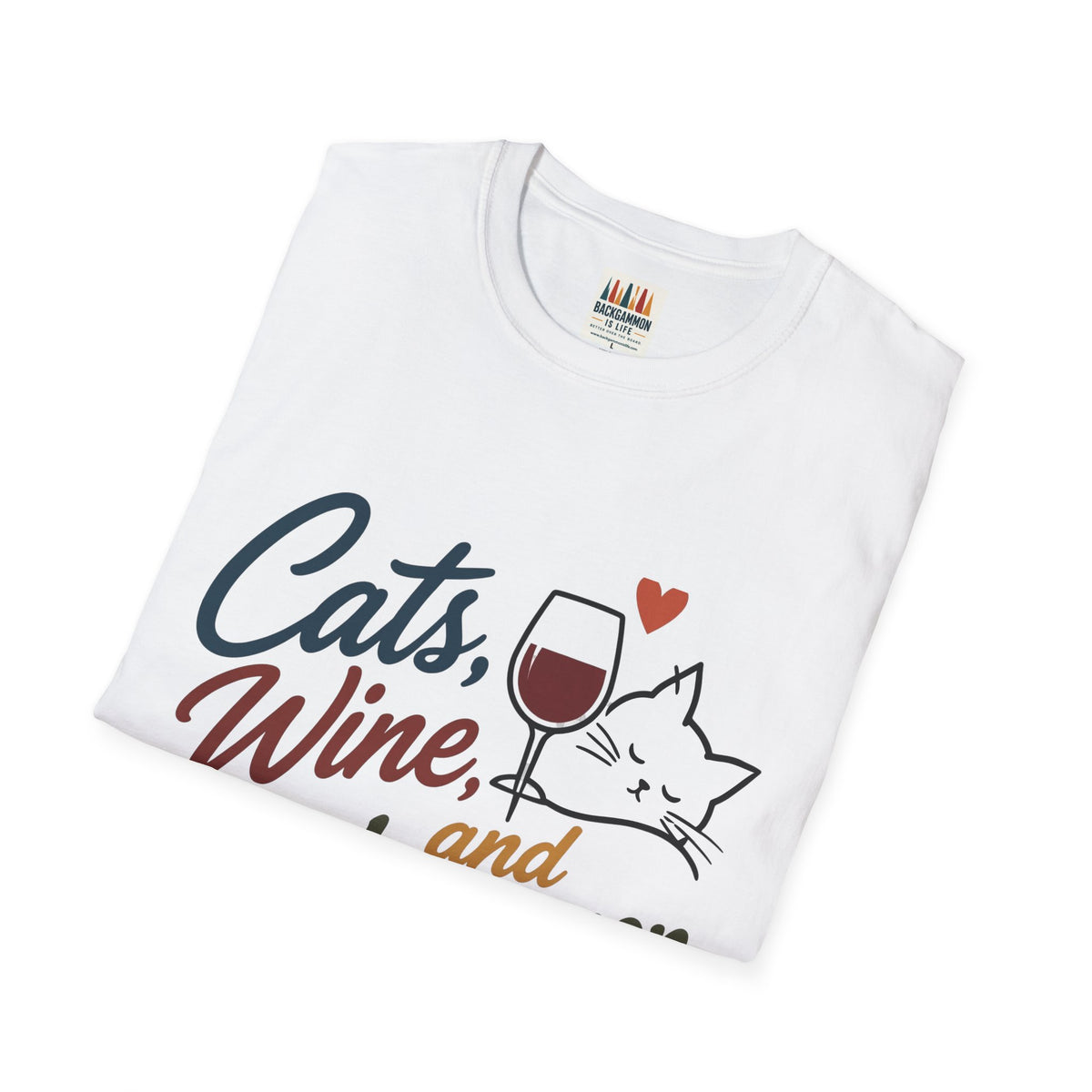 Cats, Wine & Backgammon T-Shirt — Funny Cat Lover Graphic Tee