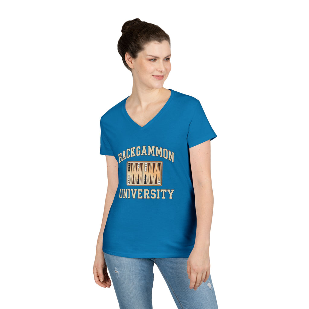 Backgammon University 2 Ladies' V-Neck T-Shirt — Backgammon Board Graphic Tee