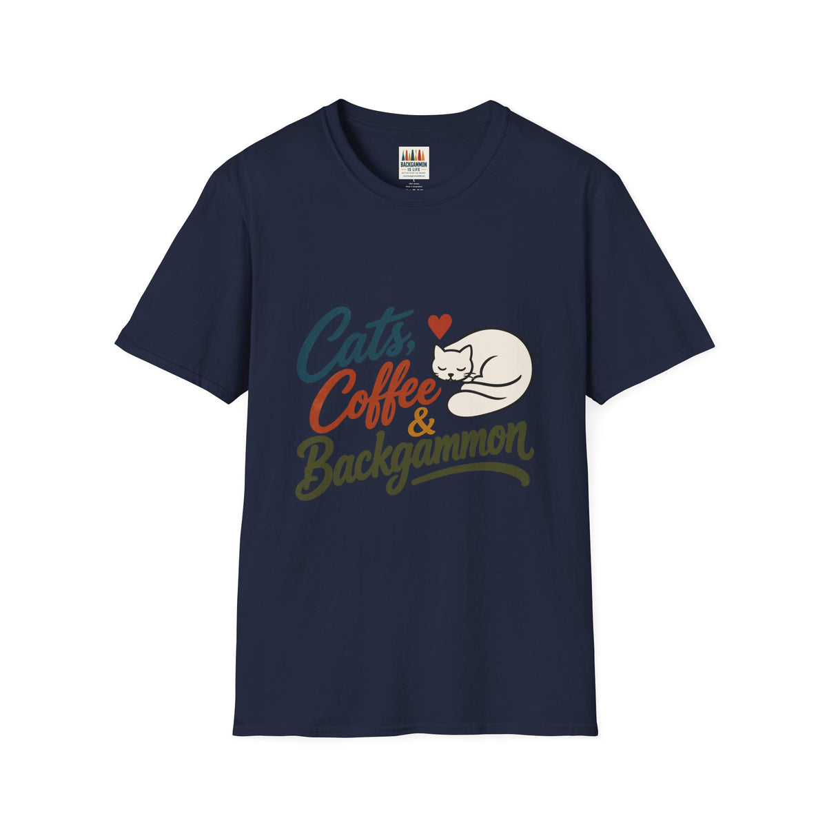Cats, Coffee & Backgammon 2 T-Shirt — Retro Cat Lover Tee
