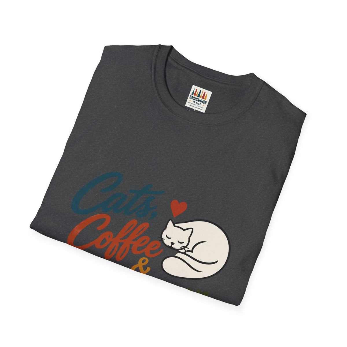 Cats, Coffee & Backgammon 2 T-Shirt — Retro Cat Lover Tee