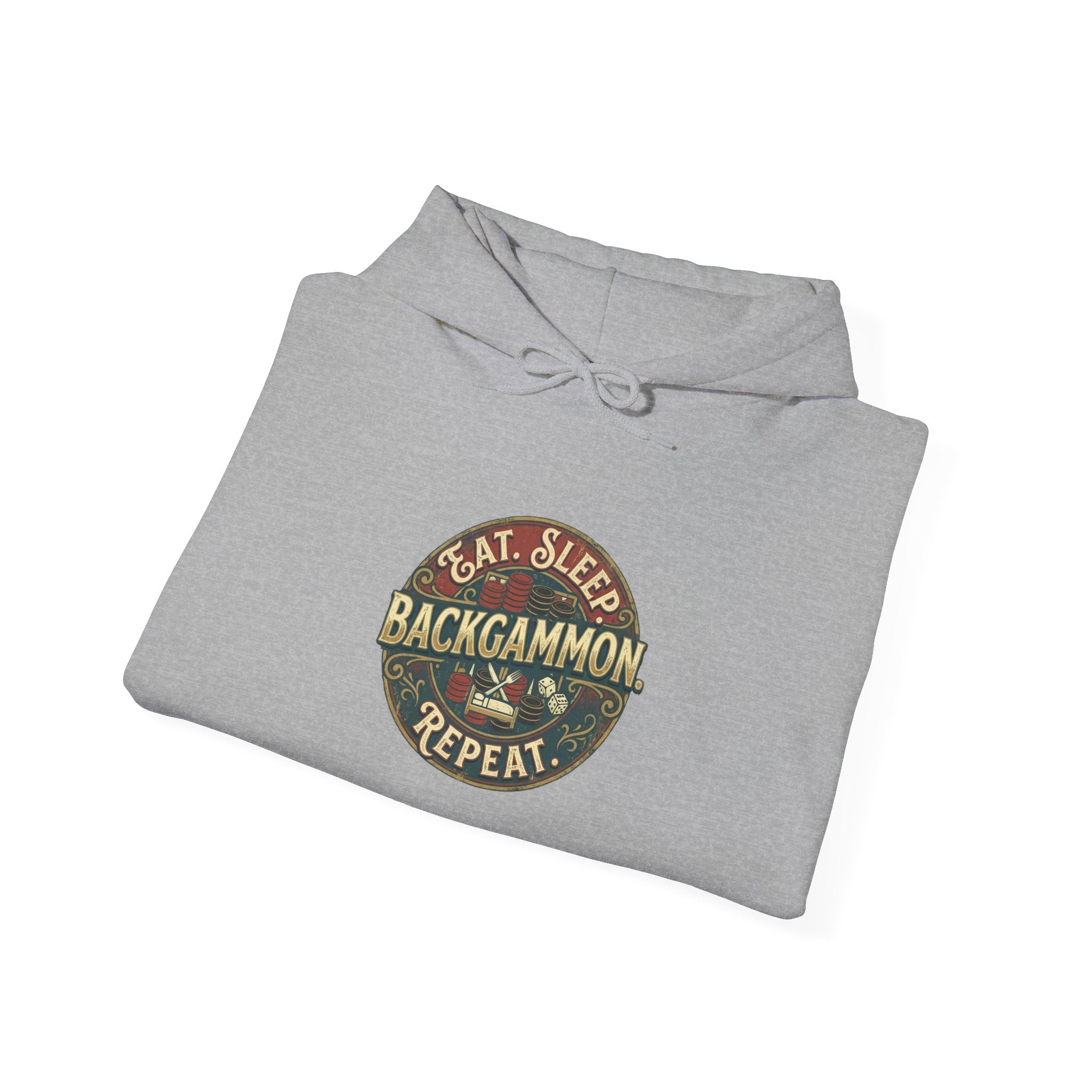 Eat. Sleep. Backgammon. Repeat. Unisex Heavy Blend™ Hooded Sweatshirt - Vintage Game Night Sweatshirt