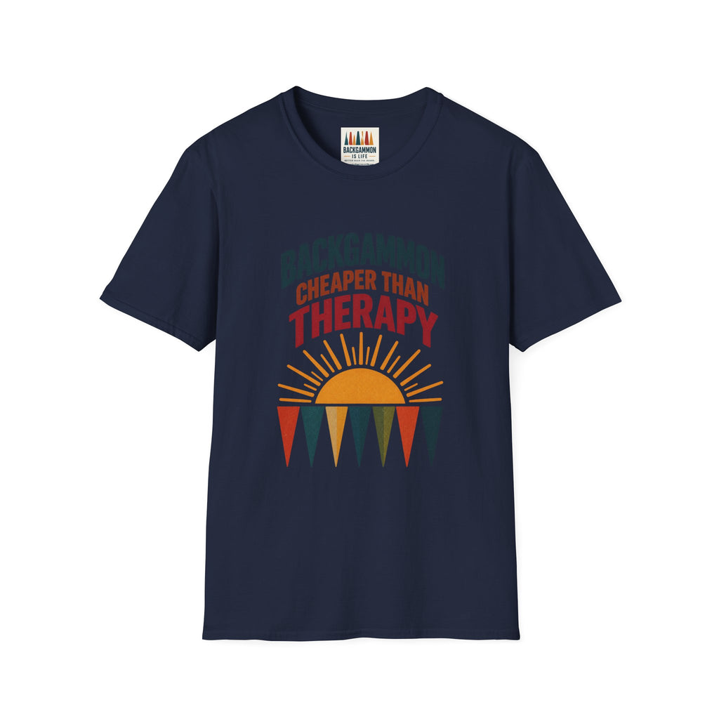 Backgammon Cheaper Than Therapy T-Shirt – Retro Sunset Board Game Tee