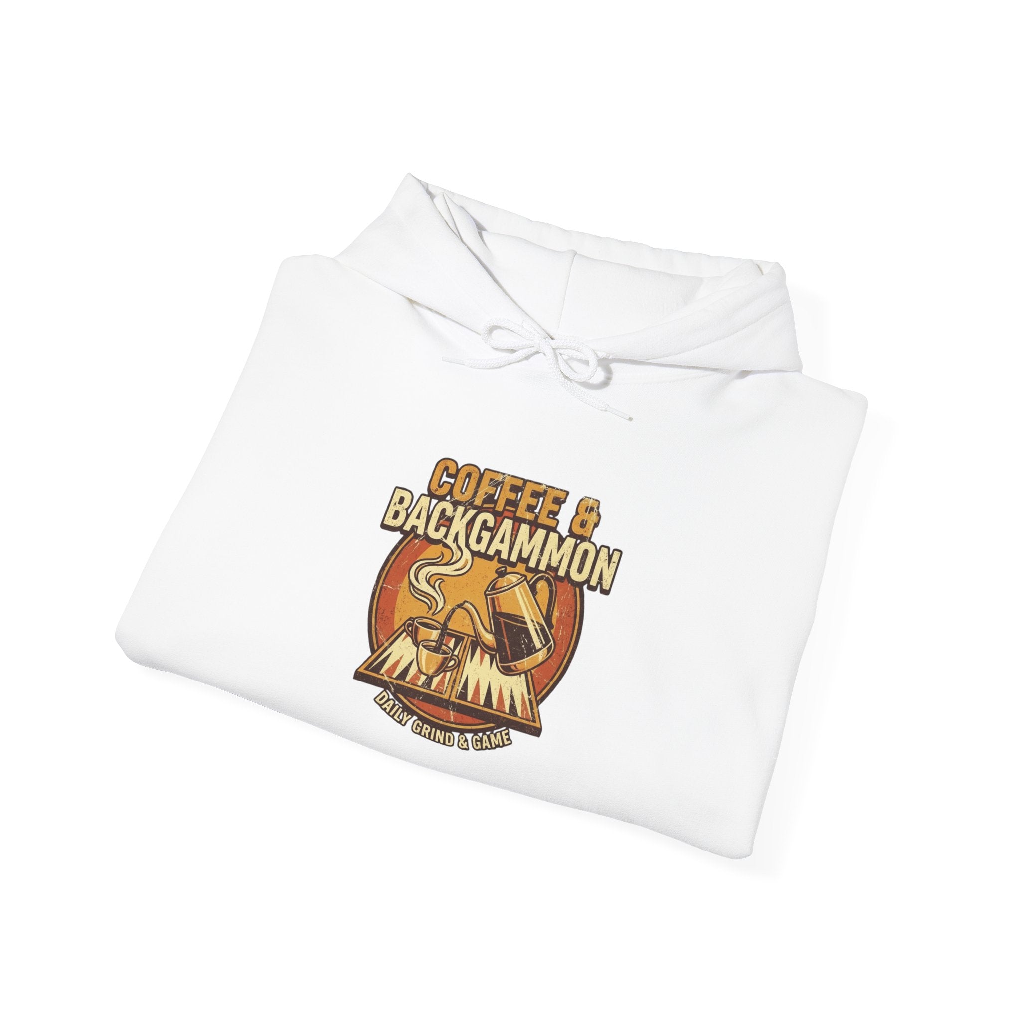 Coffee & Backgammon Unisex Heavy Blend™ Hooded Sweatshirt — Retro Coffee Lovers Game Night Sweatshirt